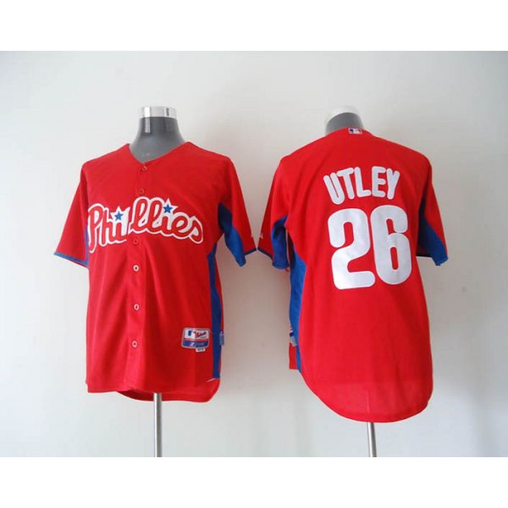 Phillies #26 Chase Utley Red 2011 Cool Base BP Stitched MLB Jersey 1