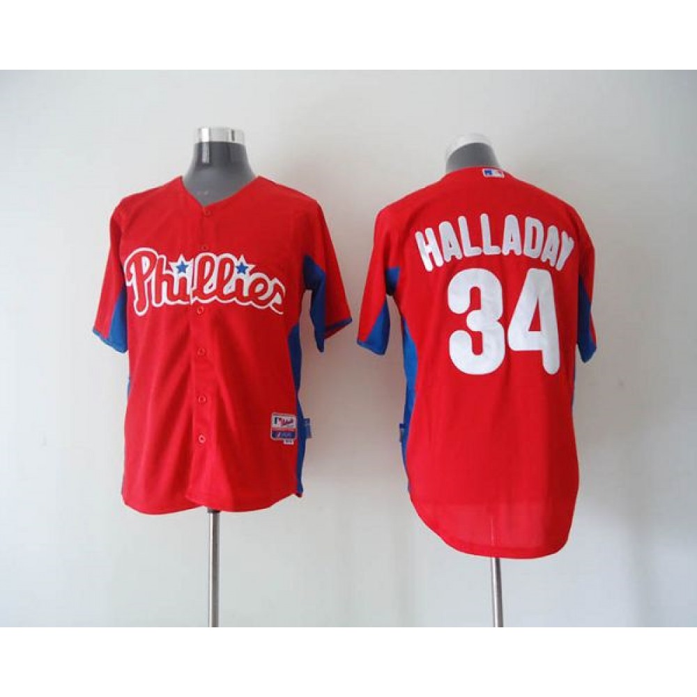 Phillies #34 Roy Halladay Red 2011 Cool Base BP Stitched MLB Jersey 1
