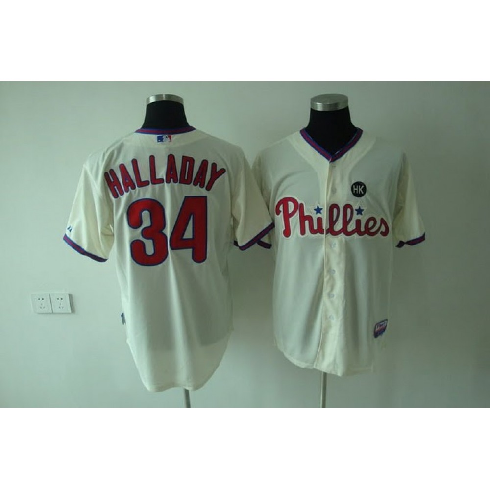 Phillies #34 Roy Halladay Stitched Cream Youth MLB Jersey 1