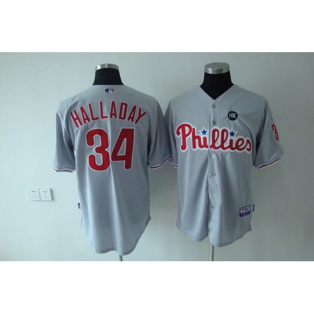 Phillies #34 Roy Halladay Stitched Grey Youth MLB Jersey 1