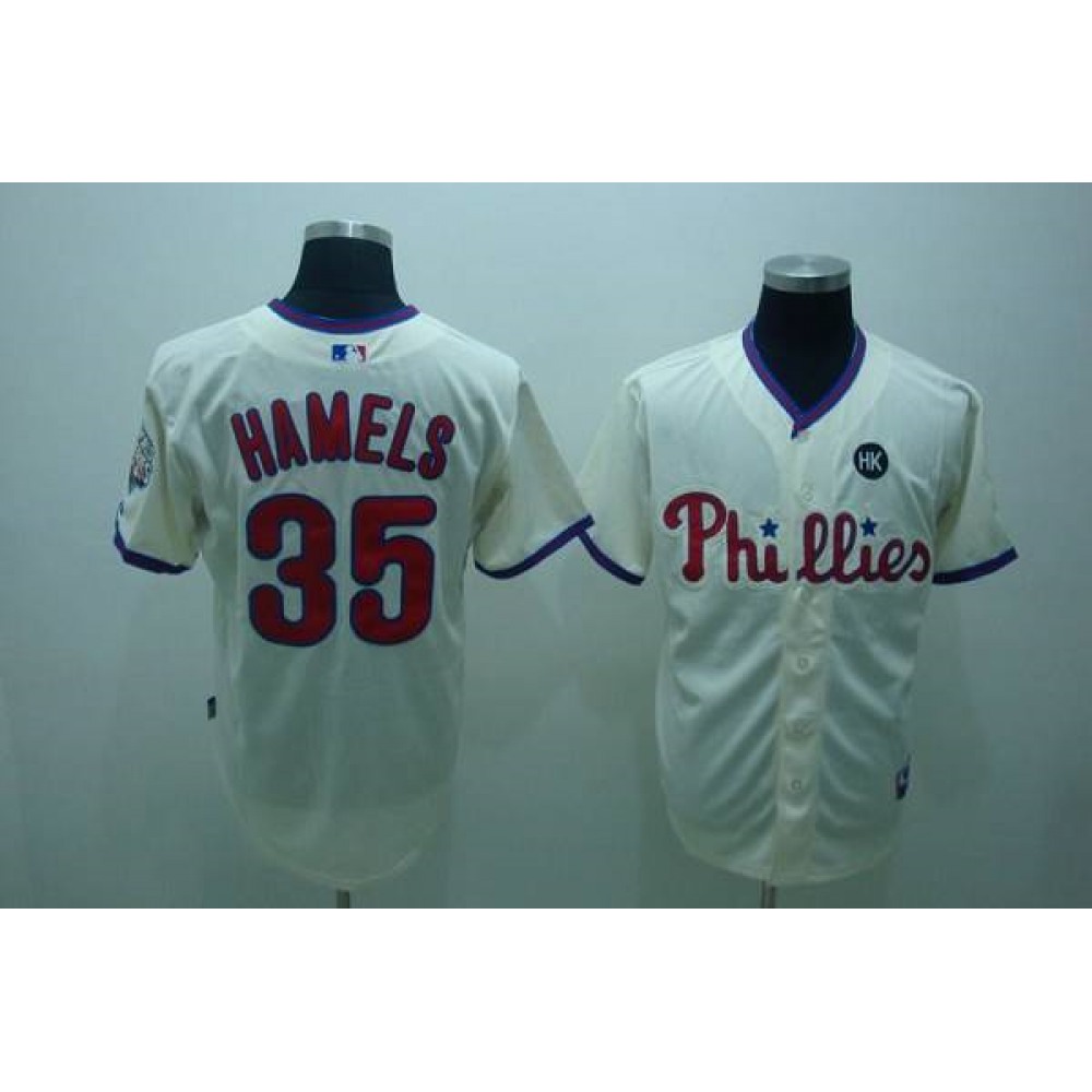 Phillies #35 Colbert Hamels Stitched Cream MLB Jersey 1