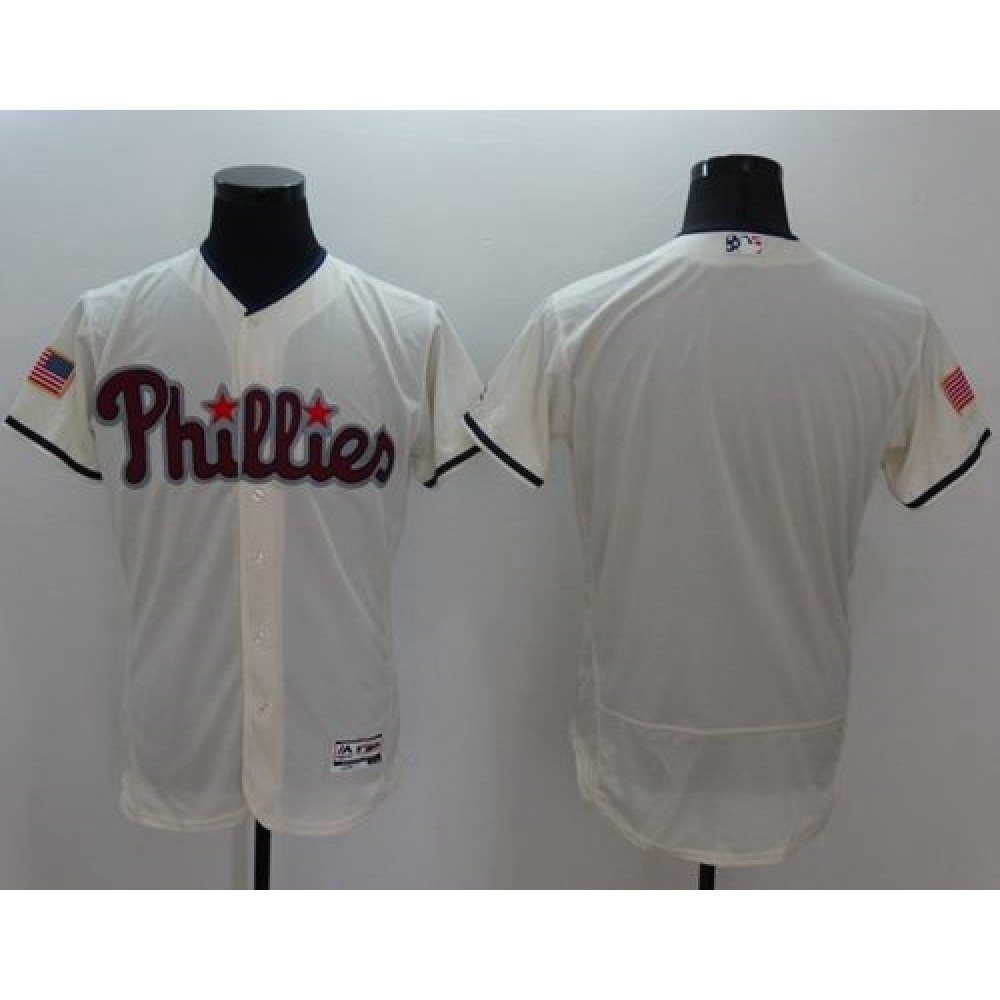 Phillies Blank Cream Fashion Stars & Stripes Flexbase Authentic Stitched MLB Jersey 1
