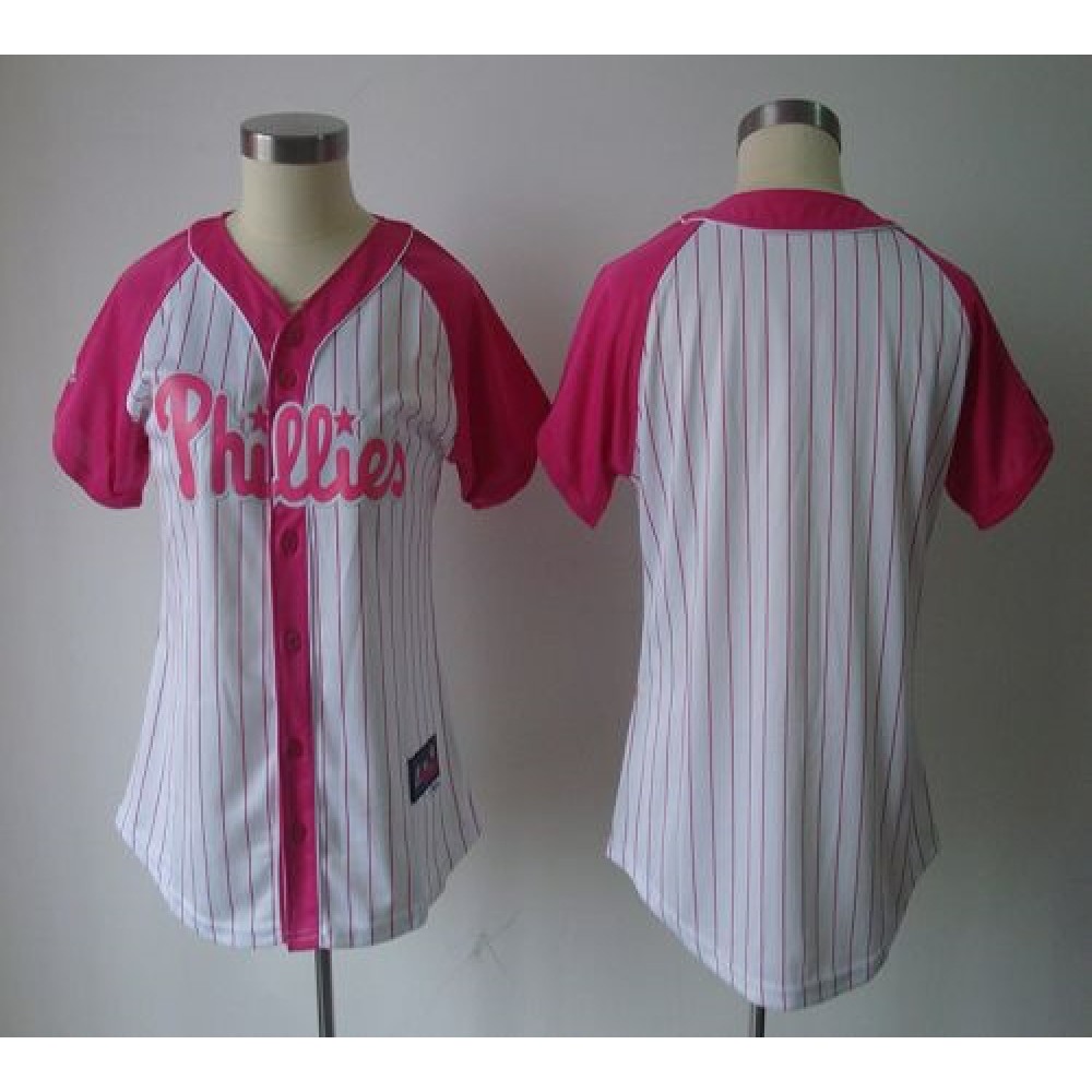 Phillies Blank White/Pink Women's Splash Fashion Stitched MLB Jersey 1