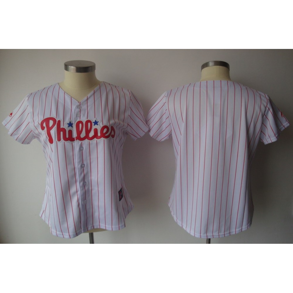 Phillies Blank White With Red Strip Women's Fashion Stitched MLB Jersey 1