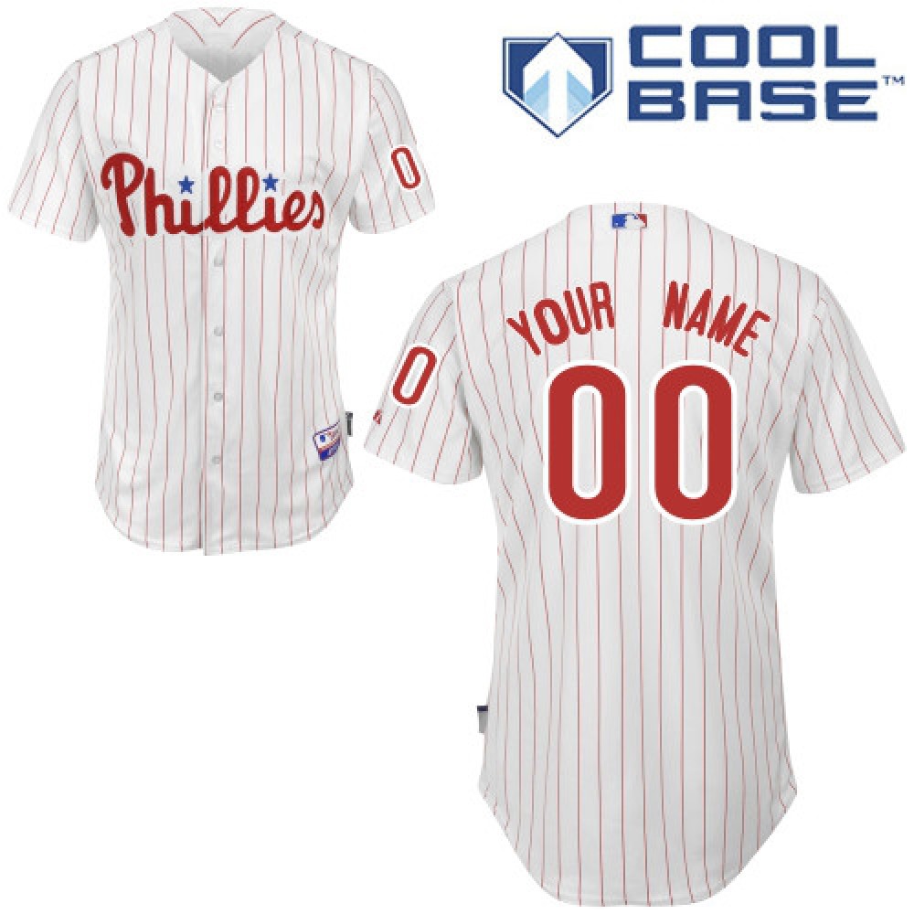 Phillies Personalized Authentic White Red Strip Cool Base MLB Jersey 1