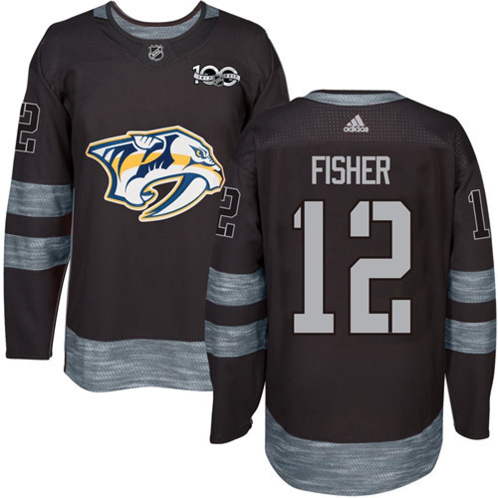 Predators #12 Mike Fisher Black 1917-2017 100th Anniversary Stitched NHL Jersey 1