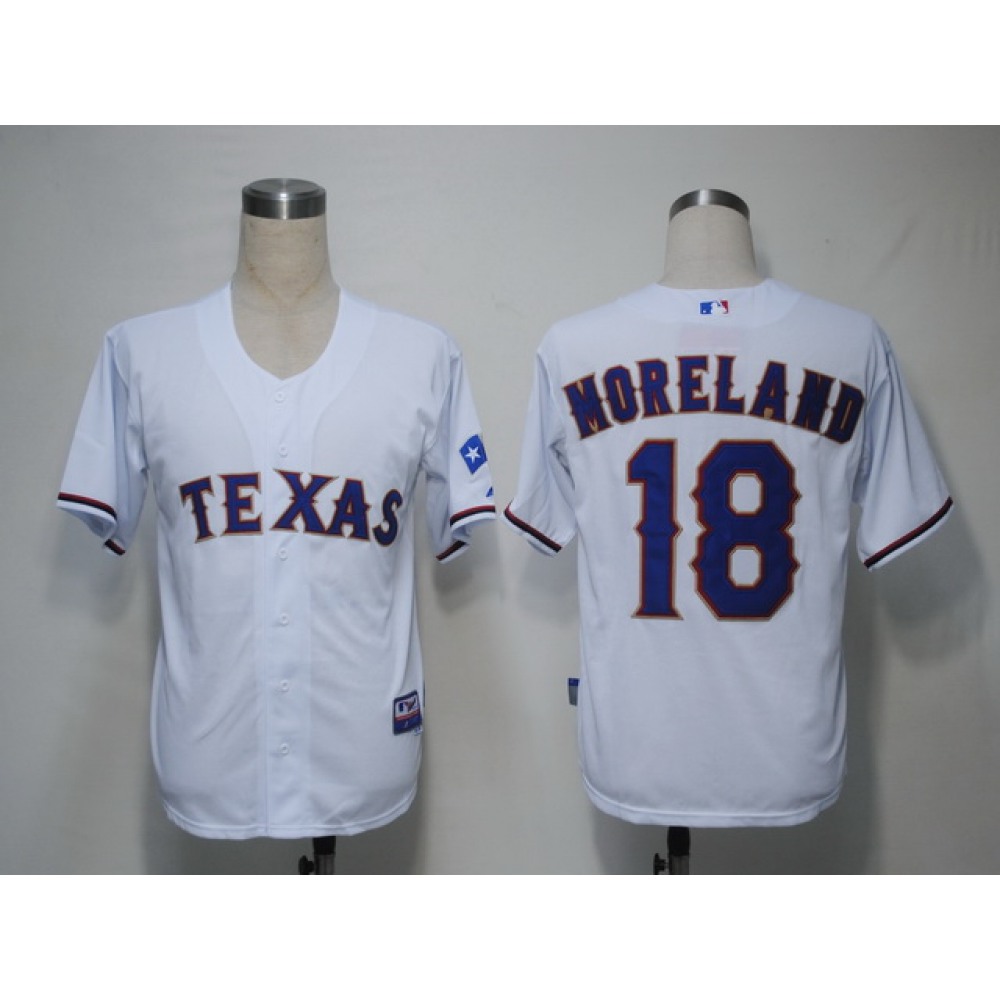 Rangers #18 Mitch Moreland White Cool Base Stitched MLB Jersey 1