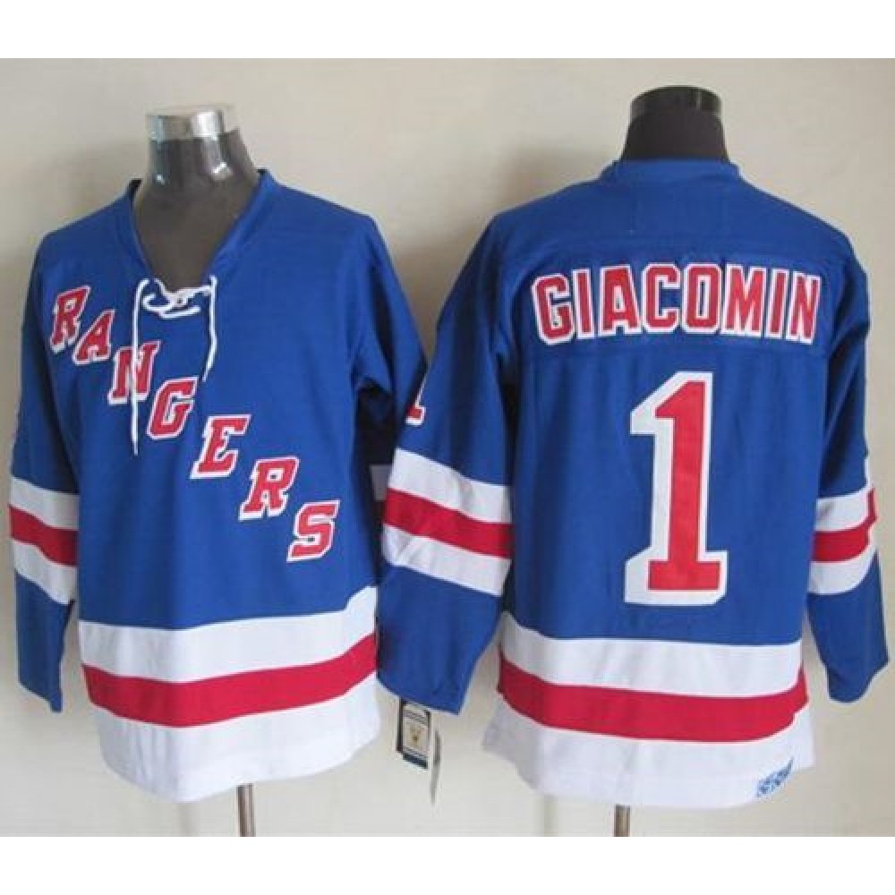 Rangers #1 Eddie Giacomin Light Blue CCM Throwback Stitched NHL Jersey 1