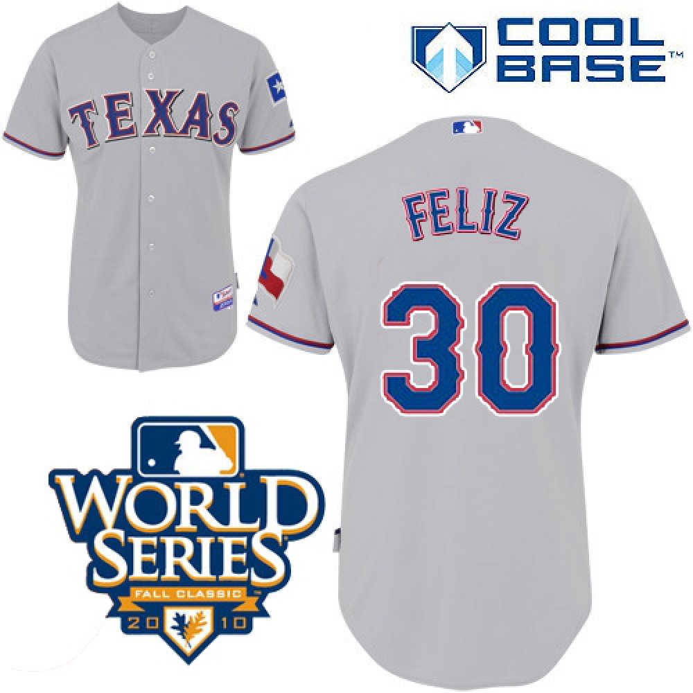 Rangers #30 Naftali Feliz Grey Cool Base w/2010 World Series Patch Stitched MLB Jerseys 1