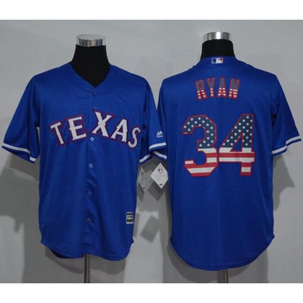 Rangers #34 Nolan Ryan Blue USA Flag Fashion Stitched MLB Jersey 1