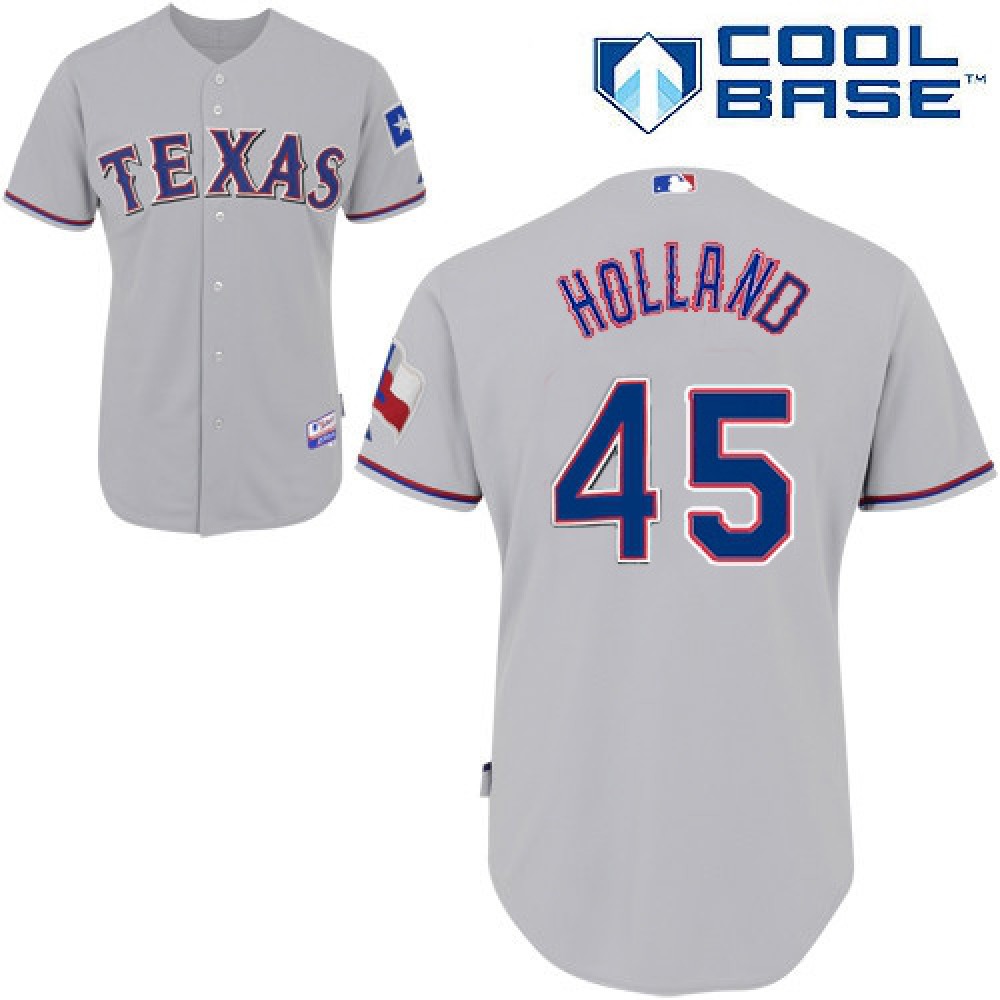 Rangers #45 Derek Holland Stitched MLB Grey Cool Base Jersey 1