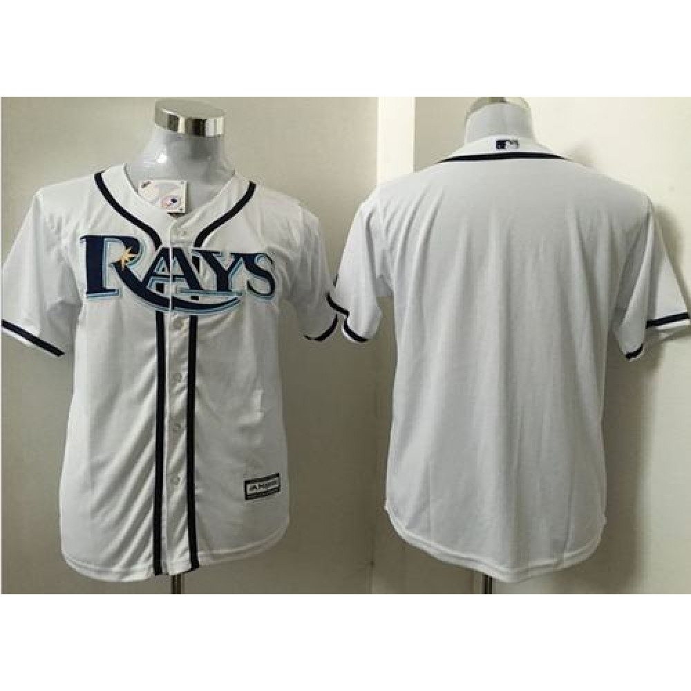 Rays Blank White Cool Base Stitched Youth MLB Jersey 1