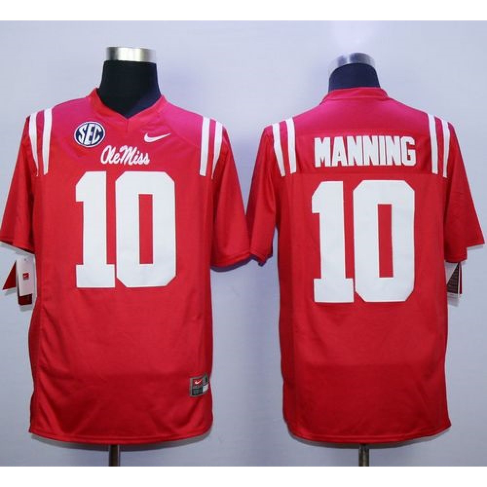 Rebels #10 Eli Manning Red Stitched NCAA Jersey 1