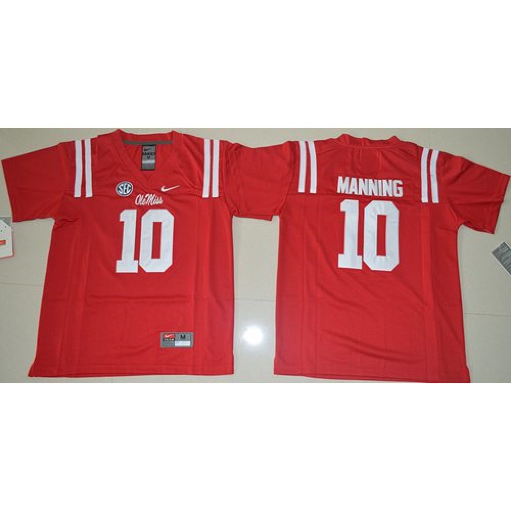 Rebels #10 Eli Manning Red Stitched Youth NCAA Jersey 1