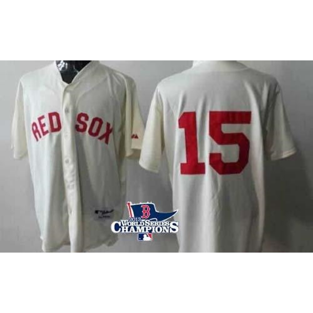 Red Sox #15 Dustin Pedroia Cream Cool Base 2013 World Series Champions Patch Stitched MLB Jersey 1