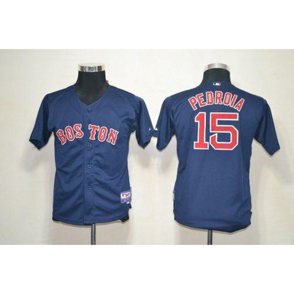 Red Sox #15 Dustin Pedroia Dark Blue Cool Base Stitched Youth MLB Jersey 1