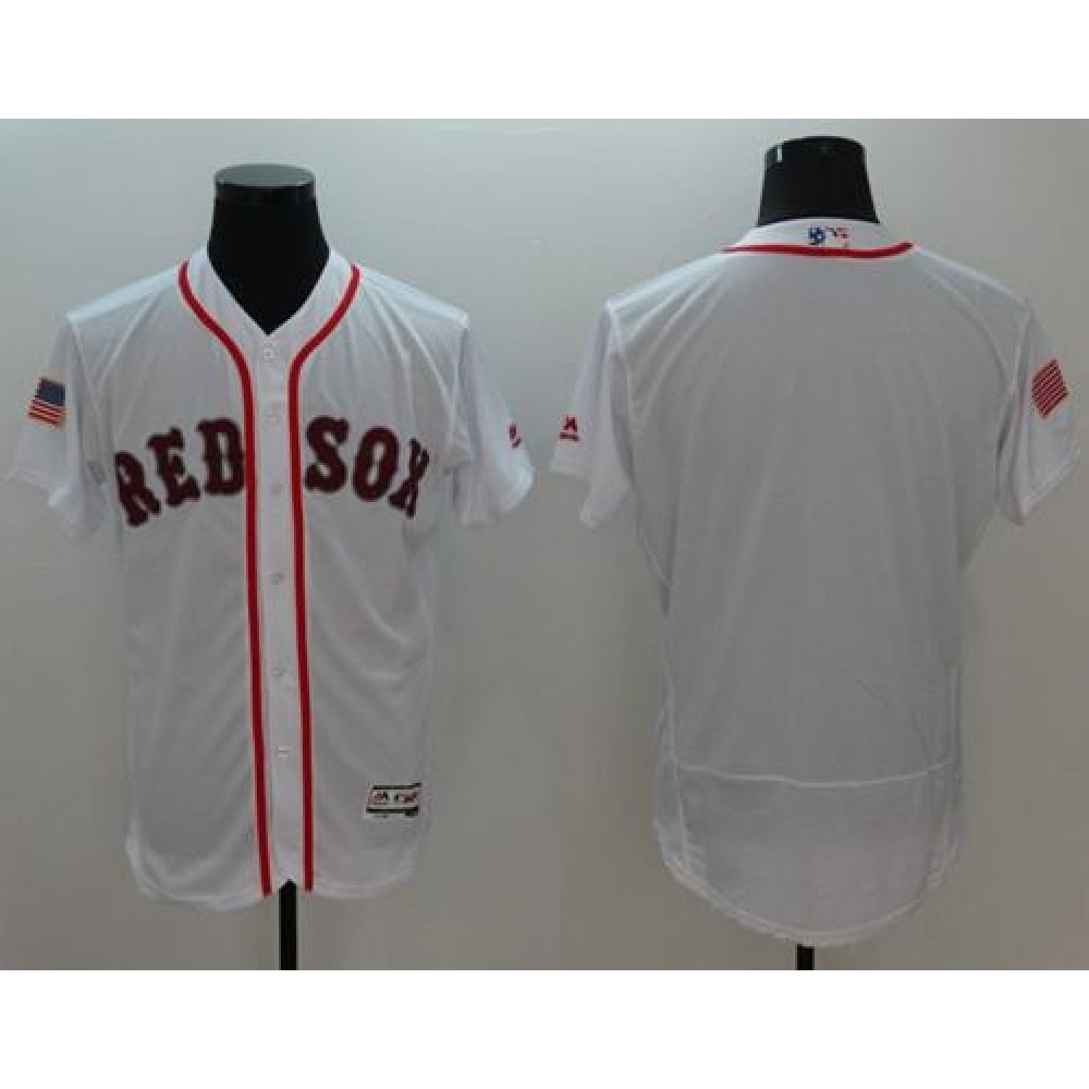 Red Sox Blank White Fashion Stars & Stripes Flexbase Authentic Stitched MLB Jersey 1