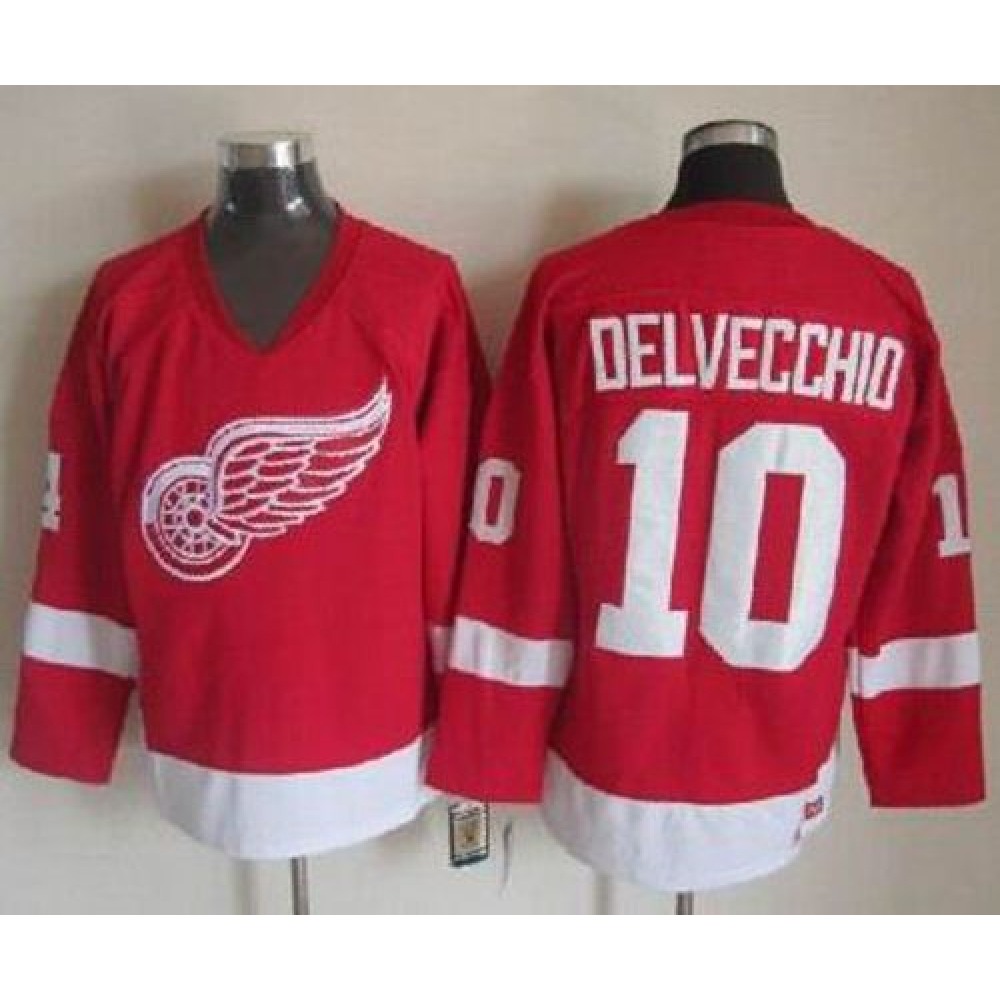 Red Wings #10 Alex Delvecchio Red CCM Throwback Stitched NHL Jersey 1