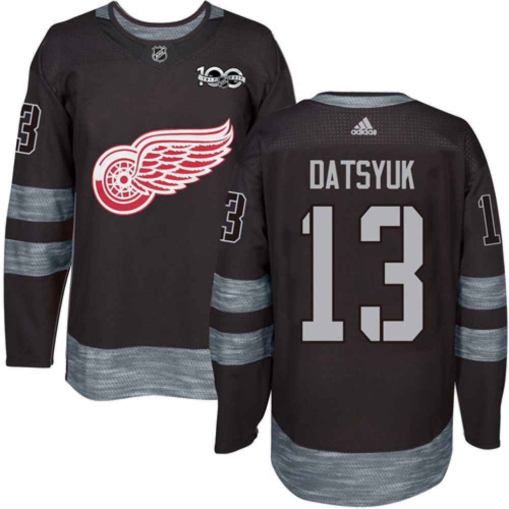 Red Wings #13 Pavel Datsyuk Black 1917-2017 100th Anniversary Stitched NHL Jersey 1
