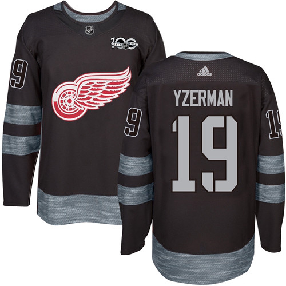 Red Wings #19 Steve Yzerman Black 1917-2017 100th Anniversary Stitched NHL Jersey 1