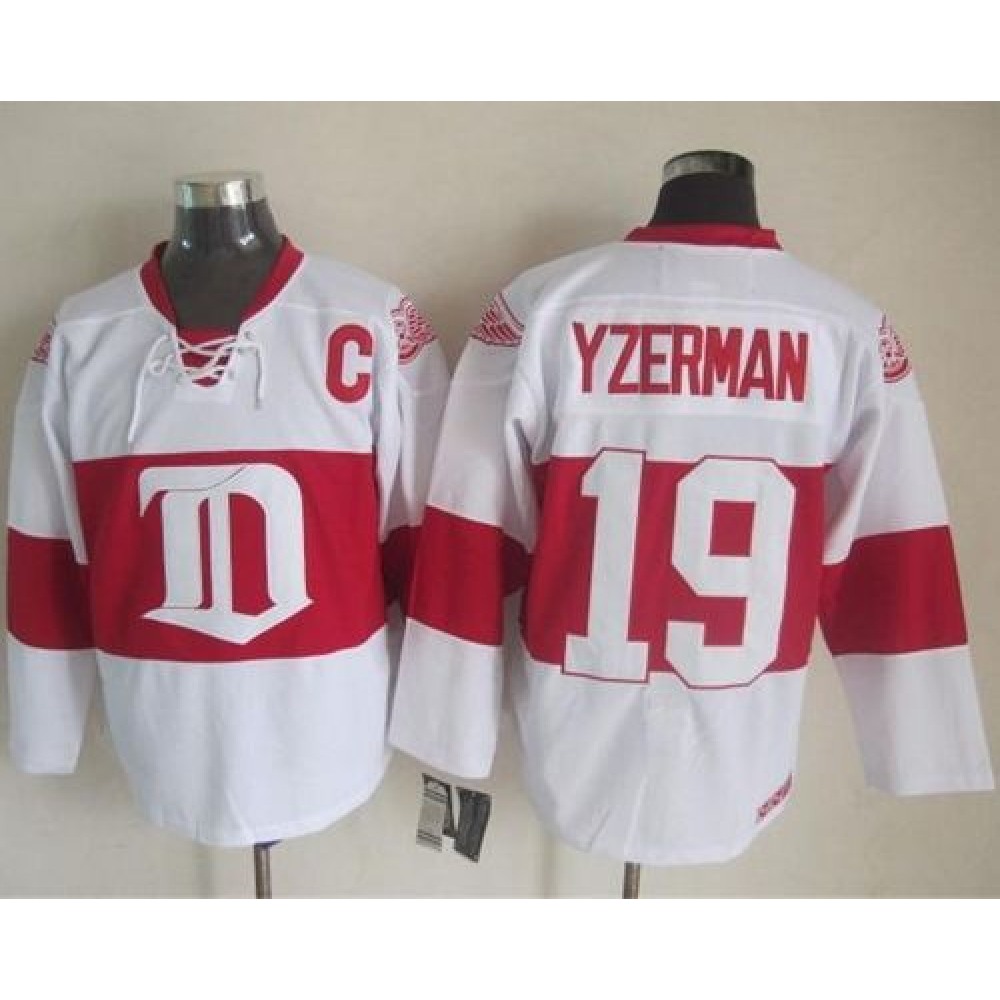 Red Wings #19 Steve Yzerman White Winter Classic CCM Throwback Stitched NHL Jersey 1