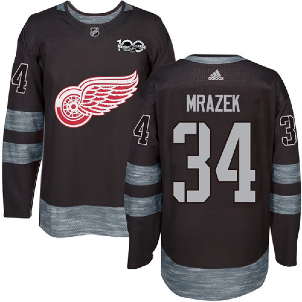 Red Wings #34 Petr Mrazek Black 1917-2017 100th Anniversary Stitched NHL Jersey 1