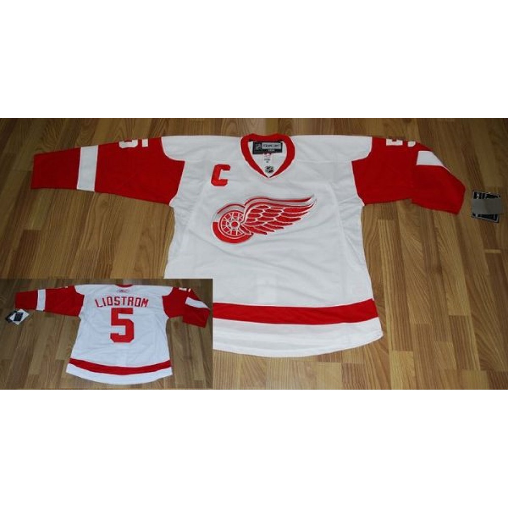 Red Wings #5 Nicklas Lidstrom Stitched White NHL Jersey 1