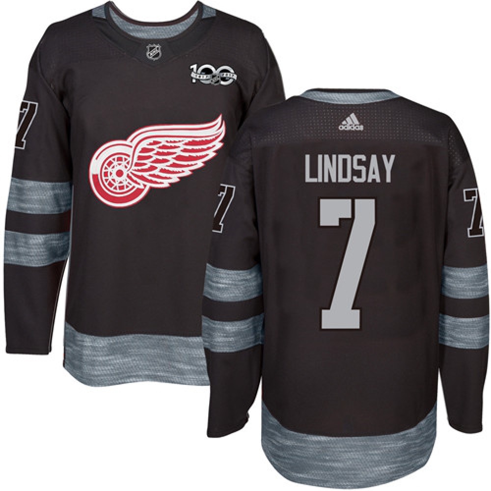 Red Wings #7 Ted Lindsay Black 1917-2017 100th Anniversary Stitched NHL Jersey 1