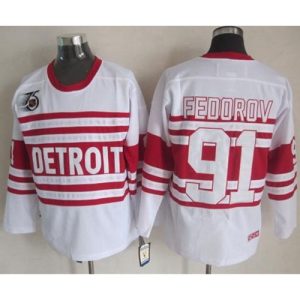 Red Wings #91 Sergei Fedorov White 75TH CCM Stitched NHL Jersey