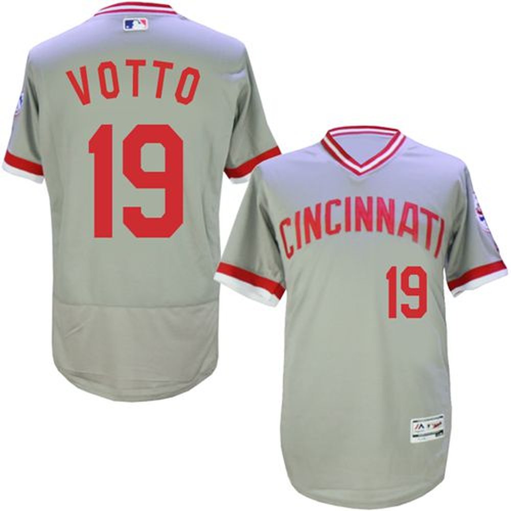 Reds #19 Joey Votto Grey Flexbase Authentic Collection Cooperstown Stitched MLB Jersey 1