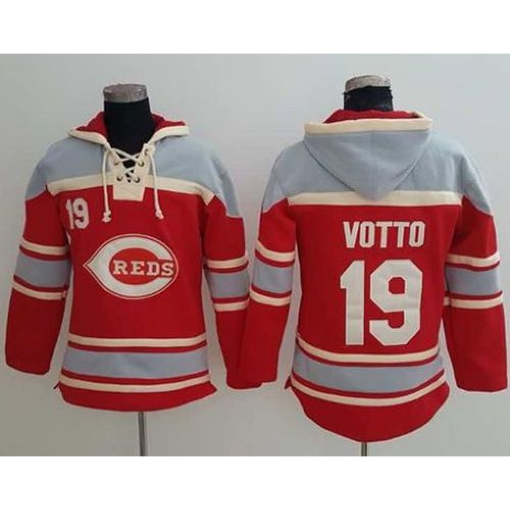 Reds #19 Joey Votto Red Sawyer Hooded Sweatshirt MLB Hoodie 1