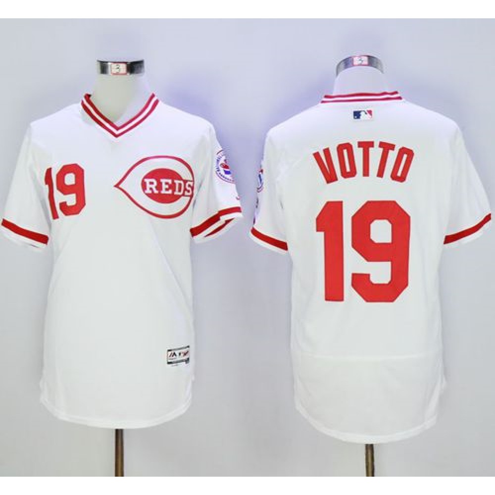 Reds #19 Joey Votto White Flexbase Authentic Collection Cooperstown Stitched MLB Jersey 1