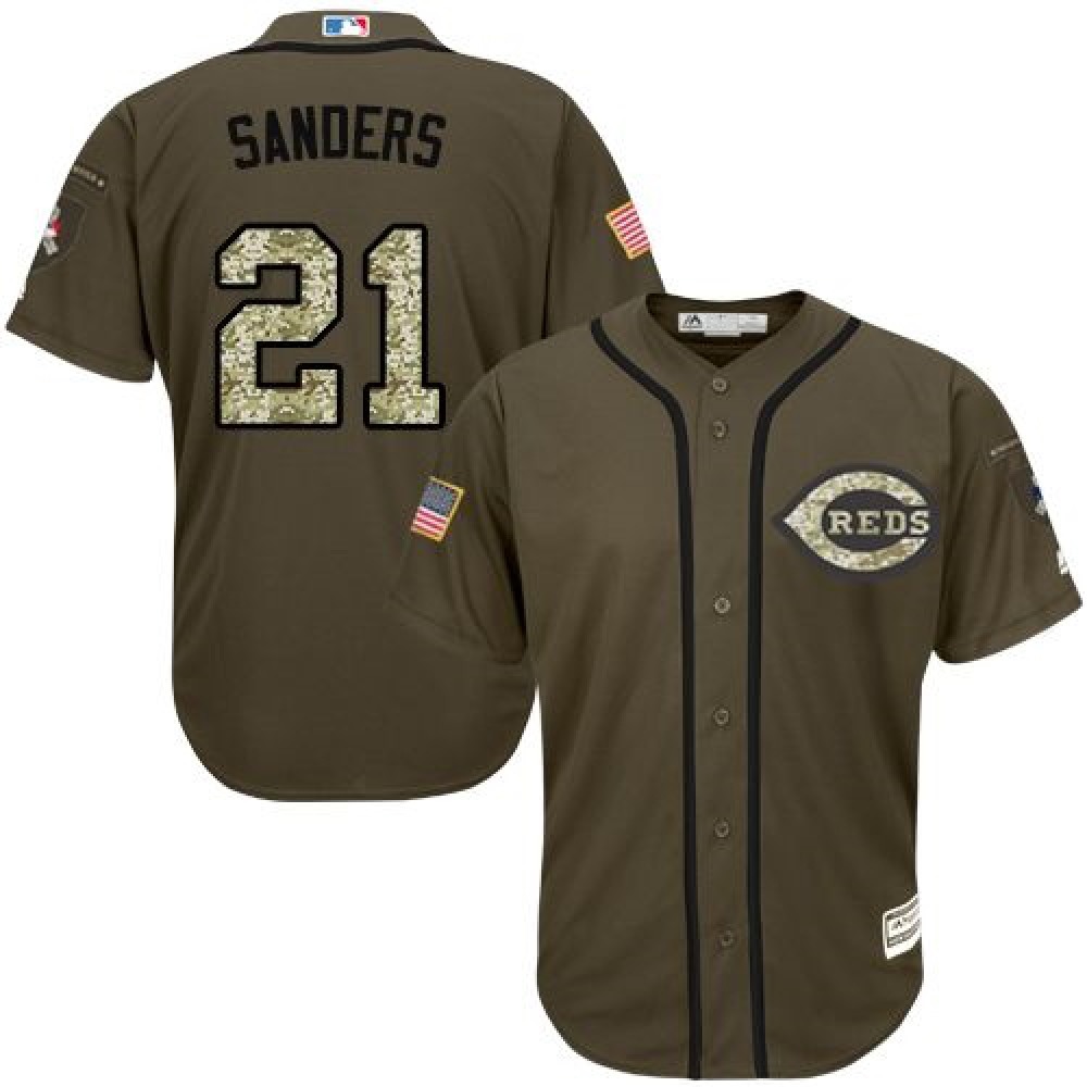 Reds #21 Reggie Sanders Green Salute to Service Stitched Youth MLB Jersey 1