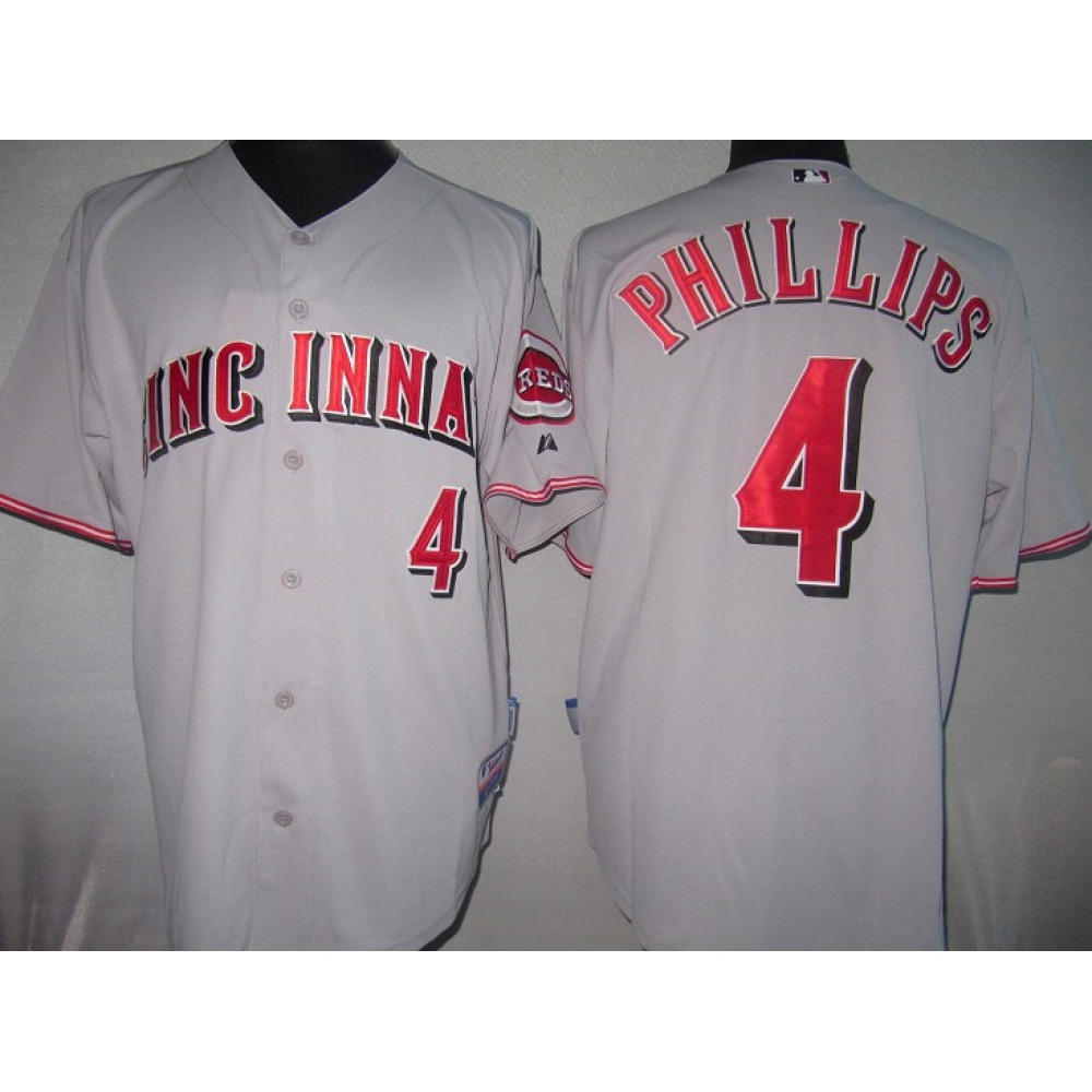 Reds #4 Brandon Phillips Grey Cool Base Stitched MLB Jersey 1