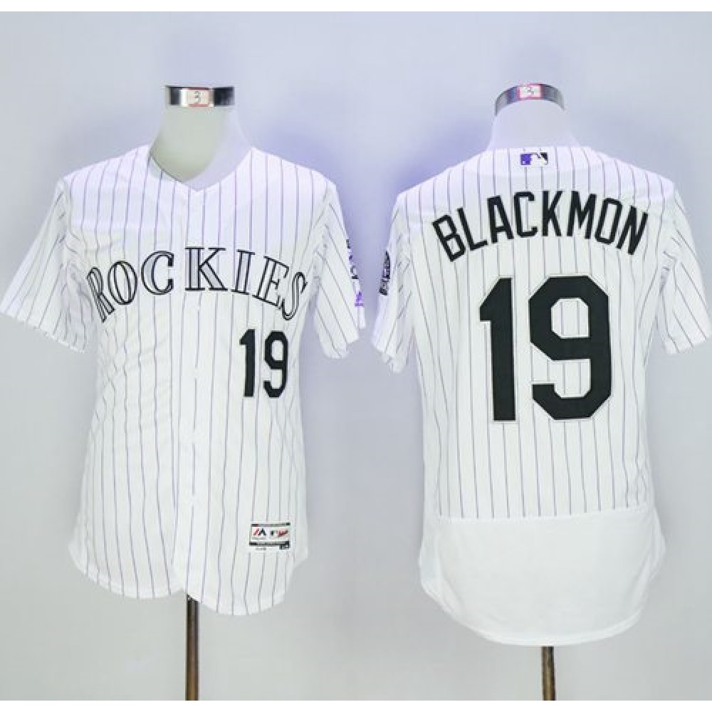 Rockies #19 Charlie Blackmon White Strip Flexbase Authentic Collection Stitched MLB Jersey 1