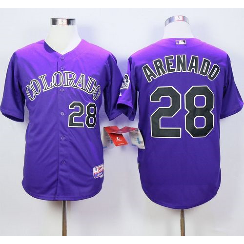 Rockies #28 Nolan Arenado Purple Cool Base Stitched MLB Jersey 1