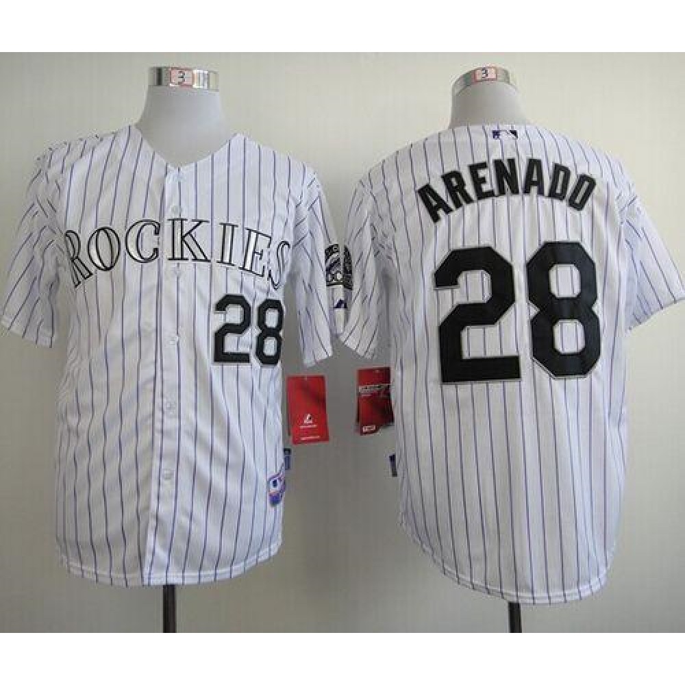Rockies #28 Nolan Arenado White Cool Base Stitched MLB Jersey 1