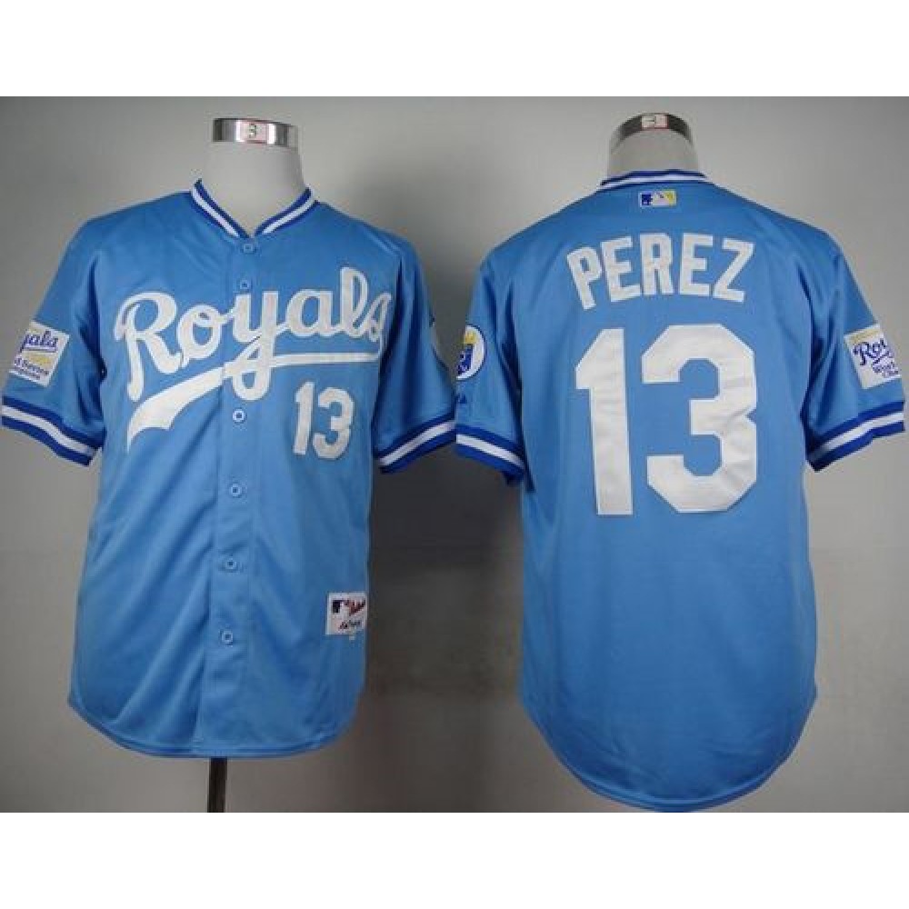 Royals #13 Salvador Perez Light Blue 1985 Turn Back The Clock Stitched MLB Jersey 1