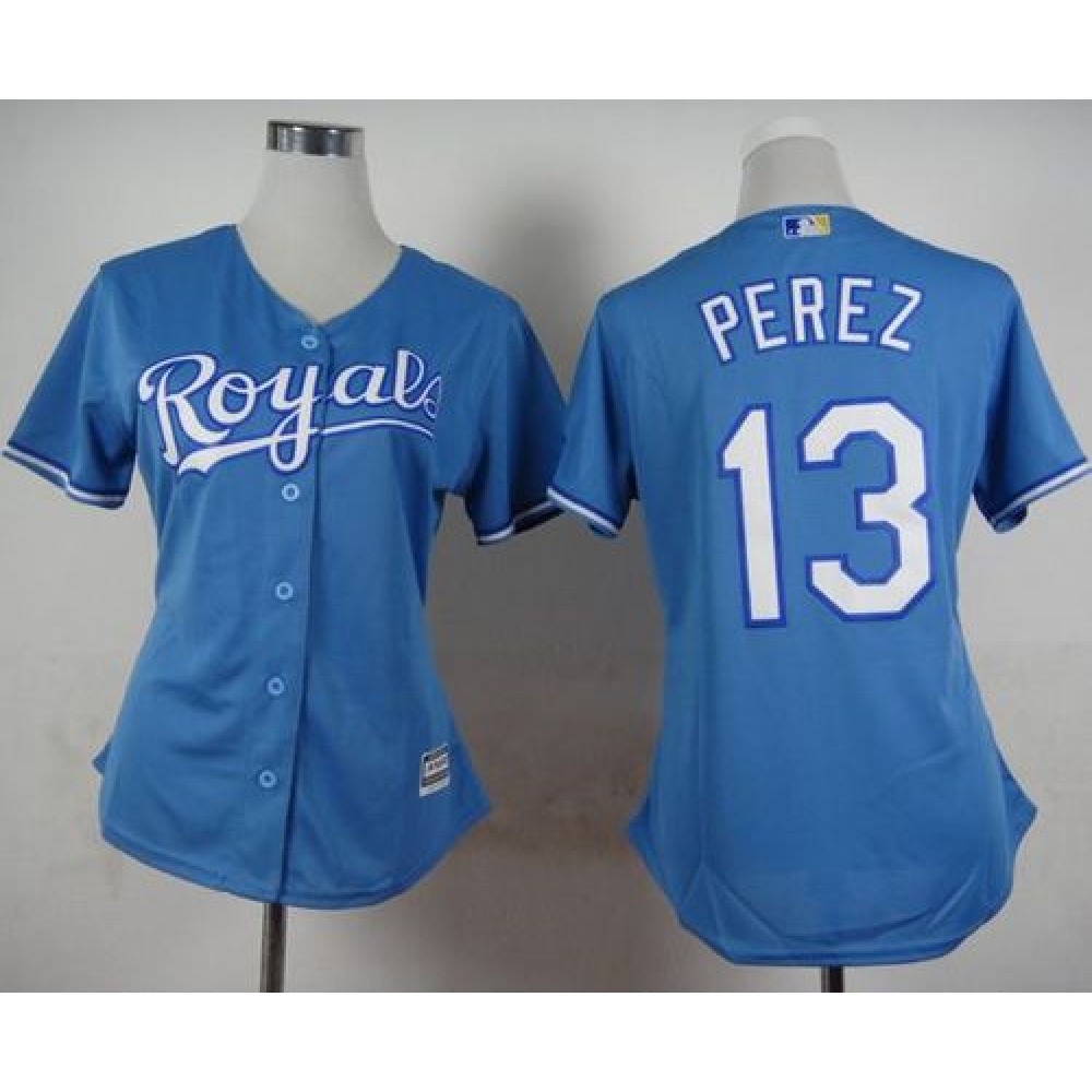 Royals #13 Salvador Perez Light Blue Alternate 1 Women's Stitched MLB Jersey 1