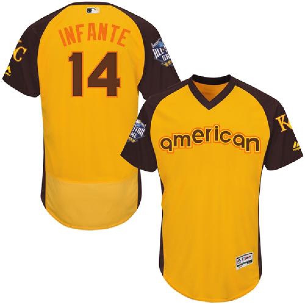 Royals #14 Omar infante Gold Flexbase Authentic Collection 2016 All-Star American League Stitched MLB Jersey 1