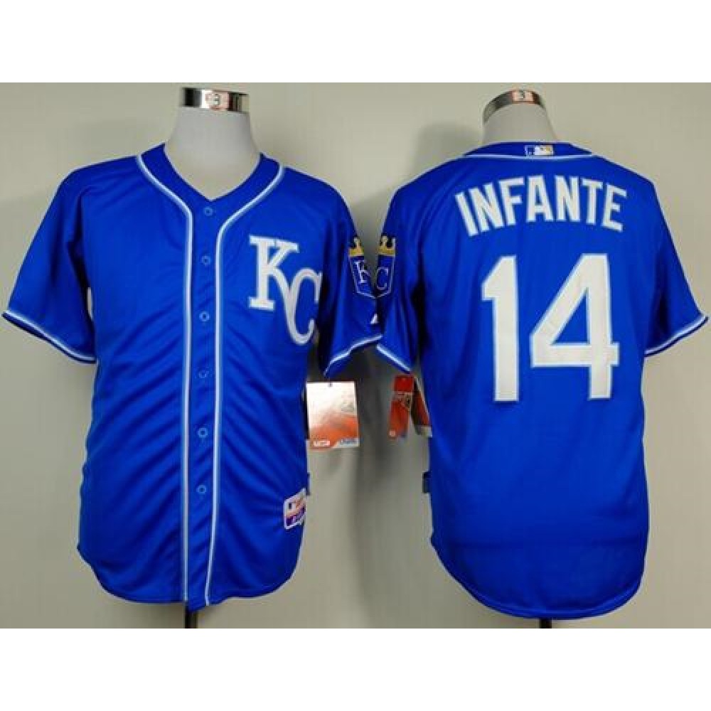 Royals #14 Omar infante Light Blue Alternate 2 Cool Base Stitched MLB Jersey 1