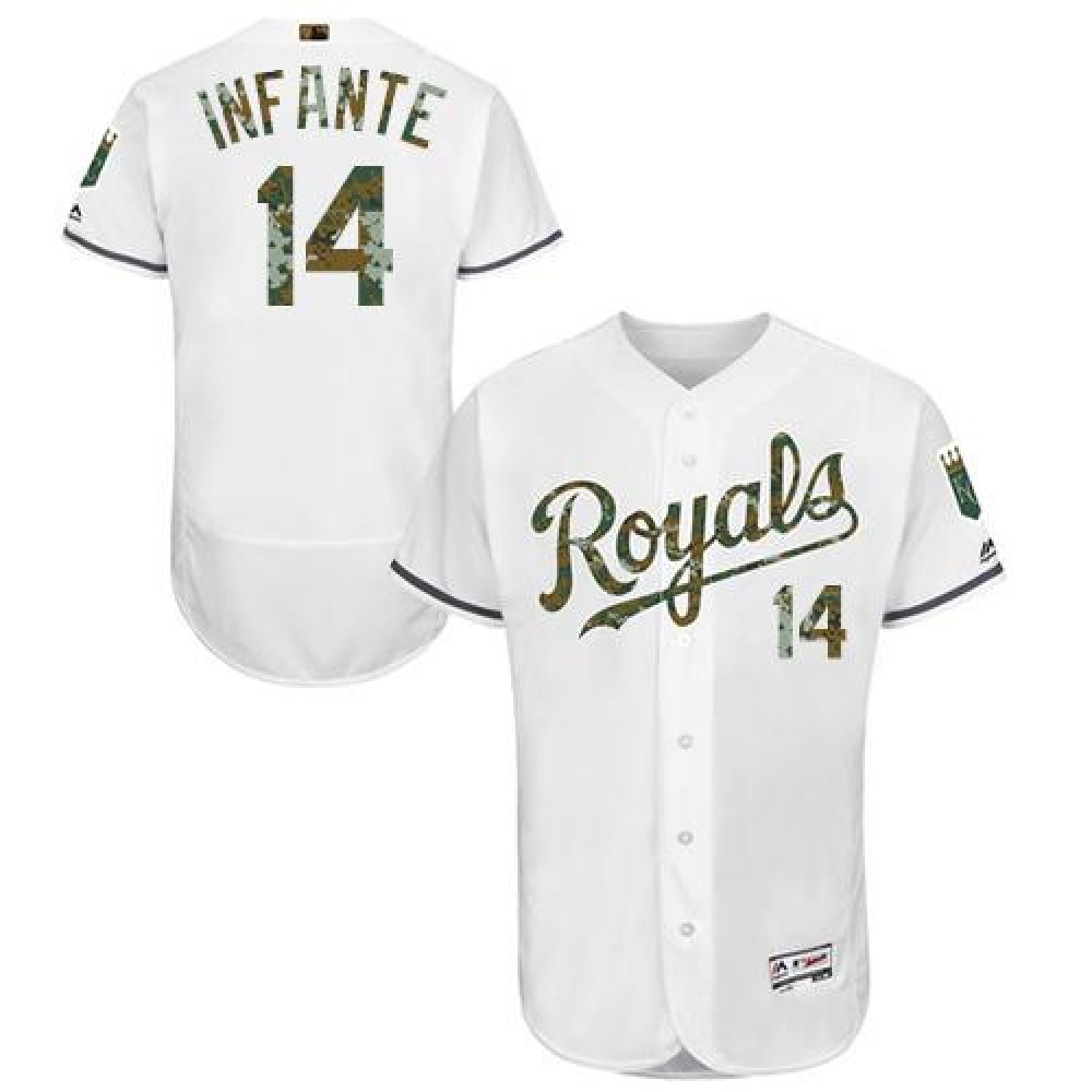 Royals #14 Omar infante White Flexbase Authentic Collection 2016 Memorial Day Stitched MLB Jersey 1