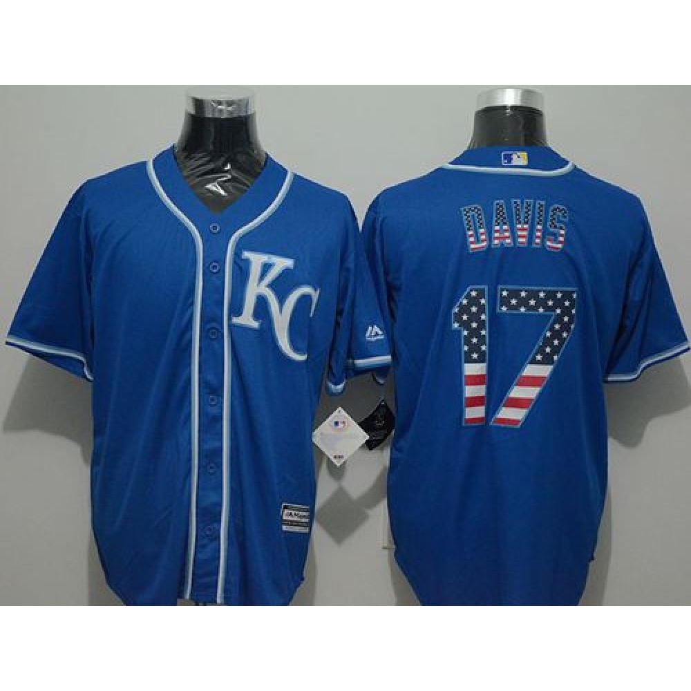 Royals #17 Wade Davis Blue USA Flag Fashion Stitched MLB Jersey 1