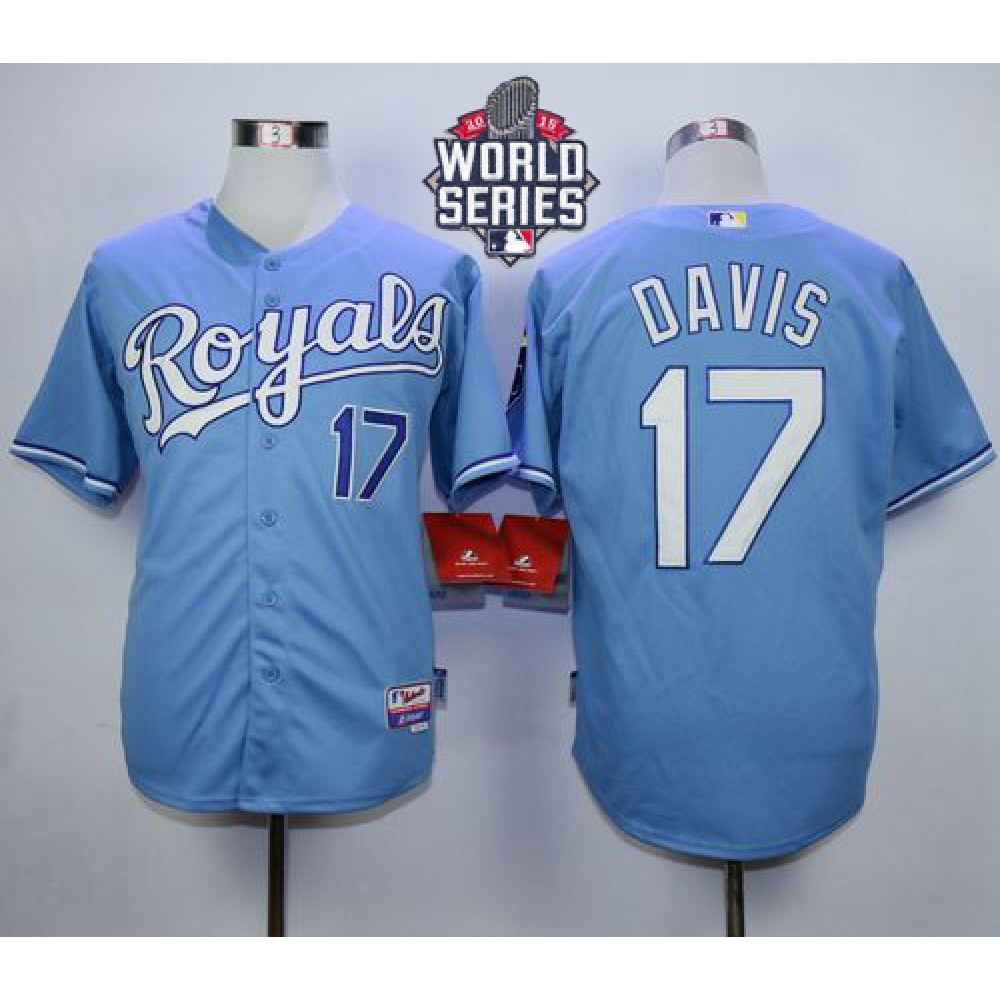Royals #17 Wade Davis Light Blue Alternate 1 Cool Base W/2015 World Series Patch Stitched MLB Jersey 1