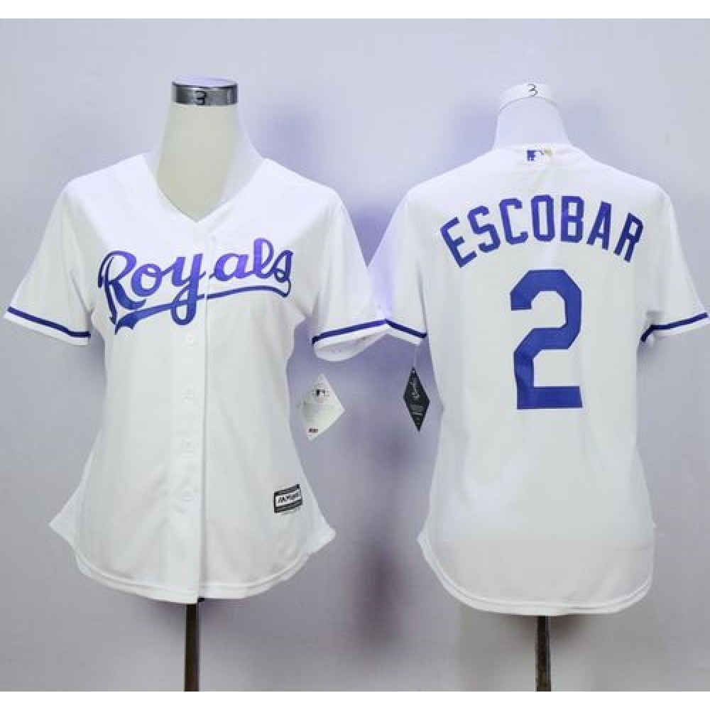 Royals #2 Alcides Escobar White Home Women's Stitched MLB Jersey 1