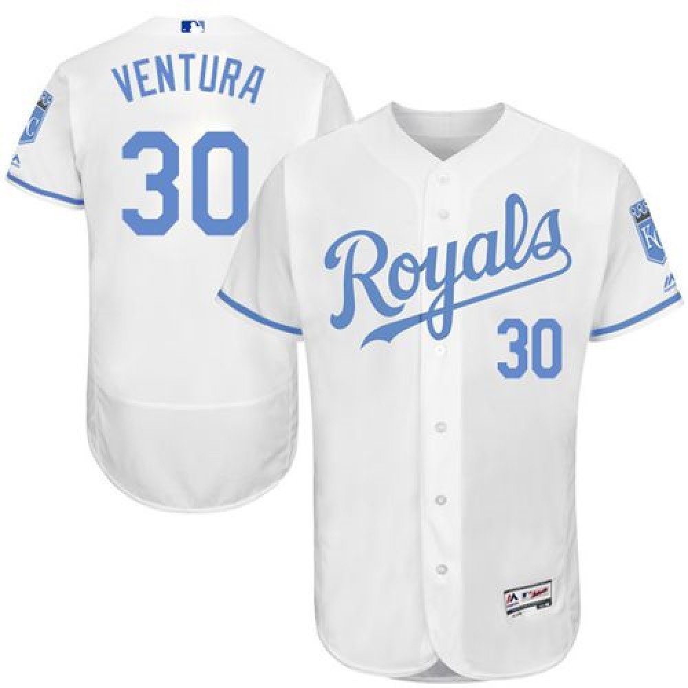 Royals #30 Yordano Ventura White Flexbase Authentic Collection 2016 Father's Day Stitched MLB Jersey 1