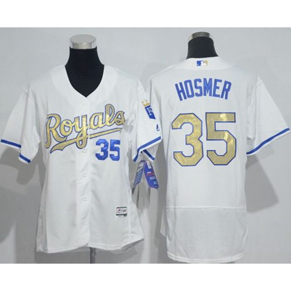 Royals #35 Eric Hosmer White Flexbase Authentic 2015 World Series Champions Gold Program Cool Base Women's Stitched MLB Jersey 1