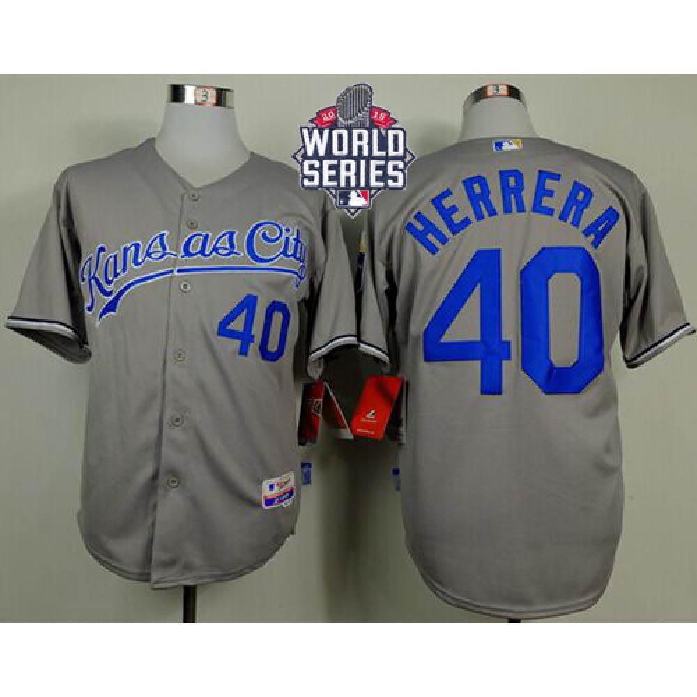 Royals #40 Kelvin Herrera Grey Cool Base W/2015 World Series Patch Stitched MLB Jersey 1