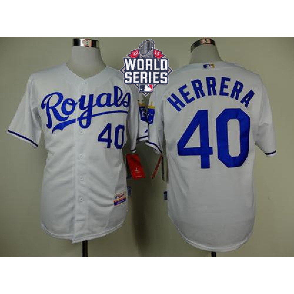 Royals #40 Kelvin Herrera White Cool Base W/2015 World Series Patch Stitched MLB Jersey 1
