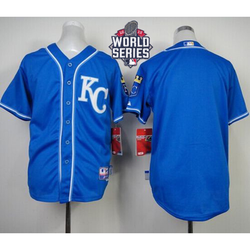 Royals Blank Blue Cool Base W/2015 World Series Patch Stitched Youth MLB Jersey 1